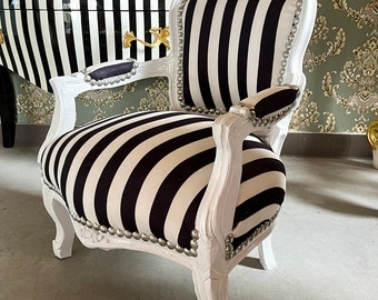 Kid’s Chair Retro Baroque Rococo Style Armchair in Black Stripe French Louis Antique Style Kid’s Chair