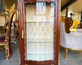 Display Cabinet French Louis Style  Glass Wooden Showcase Retro Baroque Style for Home Decoration