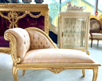 Bench French Louis Style Small Chaise Longue Beige Color Retro Baroque Style Ottoman for Home Decor Ottoman Footstool in Gold Finish