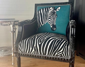 Green Velvet Zebra Print Armchair: Modern Party Event Chair