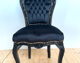 Accent Chair Black Velvet French Louis XV Style Chair Baroque Rococo Style Dining Chair Antique Style Reproduction Chair in Black