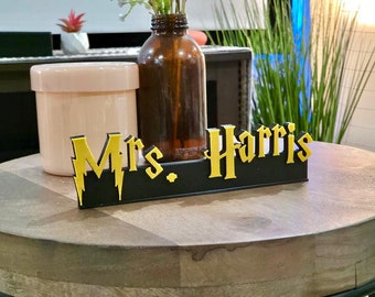 Custom Wizard Style Name Plate, Personalized Gifts for Wizards! | Perfect for Teacher Name Plates, Desk Plate, Cake Toppers, Weddings