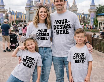 Magic Kingdom Family Mockup Canvas Athletic Heather 3001 T-shirt Mockup, theme park Mockup, Family Vacation Mockup, Magic Kingdom Mockup