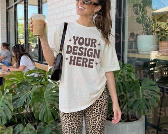 Comfort Colors C1717 Cream Ivory Shirt - Lifestyle Outdoor Mockup - Soft Girlie Mockup - Lifestyle Mockup Tee - Trendy Pinterest Friendly