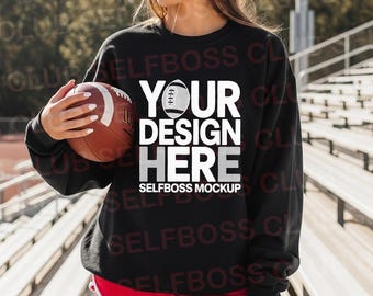 18000 Schwarzes Sweatshirt Mockup, Fußballsaison Mockup, Fußballtrikot Mockup, Gildan Mockup, Sport Sweatshirt Mockup, Spieltag Mockup