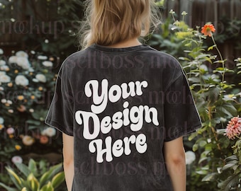 Mineral Washed Black Shirt Mockup - Colortone Tee Back View (Digital Image)