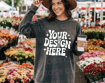 Comfort Colors C6014 Pepper Long Sleeve Shirt Mockup - Fall Autumn Mockup - Cowgirl Mockup - Farmer's Market Mockup - Halloween Mockup