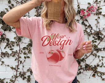 Comfort Colors C1717 Light Pink Blossom Shirt - Spring Outdoor Mockup - Soft Girlie Mockup - Lifestyle Mockup Tee - Pinterest Friendly