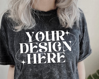 Colortone Mineral Washed Shirt - Model Mockup- Mineral Washed Black Shirt - Unisex Sizing- Model Mock up Tee