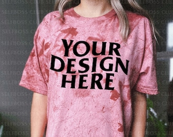 Comfort Colors Colorblast T-Shirt - Model Mockup- Color Blast Dyed Shirt - Comfort Colors 1745- Clay Color Tee - Red