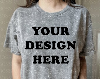 Colortone Mineral Washed Shirt - Model Mockup- Mineral Washed Gray Shirt - Unisex Sizing- Model Mock up Tee