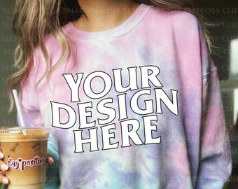 Colortone 8100 Tie Dye Sweatshirt - Model Mockup- Cotton Candy Tie Dyed Sweatshirt - Unisex Sizing-Mock up Sweatshirt - Cotton Candy Tie Dye