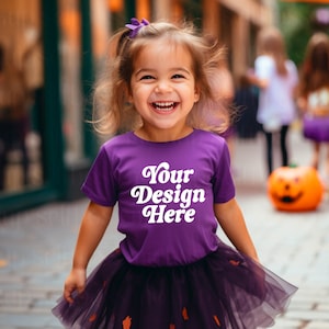 Kids Tshirt Mockup, Kids Purple Shirt Mockup, Kids Model Mockup, Halloween shirt mockup, bella canvas 3001T, kids mockup, Spooky Tee Mockup