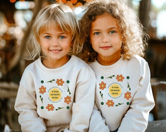 Kinder Sweatshirt Mockup, Kinder weißes Sweatshirt Mockup, Kaninchen Haut Kleinkind Sweatshirt Mockup, Schwestern Mockup, Familie Mockup, Mockup