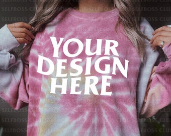 Colortone 8100 Tie Dye Sweatshirt - Model Mockup- DESERT ROSE Tie Dyed Sweatshirt - Model Mock up Sweatshirt - Rainbow Tie Dye