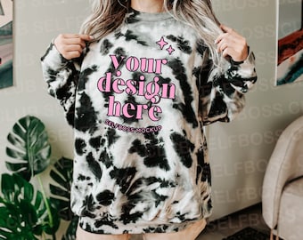 Colortone 8100 Tie Dye Sweatshirt - Model Mockup- MULTI BLACK Tie Dyed Sweatshirt - Unisex Sizing- Model Mock up Sweatshirt - Black Tie Dye