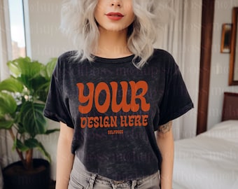 Colortone Mineral Washed Shirt - Model Mockup- Mineral Washed Black Shirt - Unisex Sizing- Model Mock up Tee, Tie Dye Tshirt Mockup,