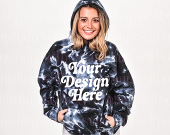 Colortone 8777 Tie Dye Pullover - Model Mockup- Multi Black Tie Dyed Hoodie - Unisex Sizing- Model Mock up Hoodie - Black Tie Dye