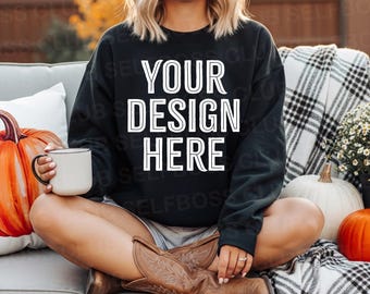 18000 Black Sweatshirt Mockup, Women Fall Mockup, Life Style Mockup, Gildan 18000 MockupSweatshirt Mockup, Spooky Mockups, Halloween Mockups