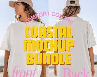 Comfort Colors C1717 White Shirt Mockup Bundle - Summer Mockup - Cali girl Mockup - Coastal Mockup Tee- Beachside Mockup - Roadtrip Mockups