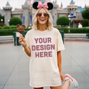 Ivory Comfort Colors 1717 T-shirt Mockup, Styled Shirt Mockup, theme park Mockup, Vacation Mockup,  Magic Kingdom Castle, Model mock-up
