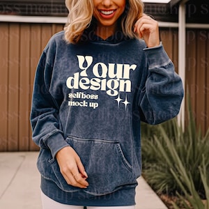 Colortone Mineral Washed Hoodie - Colortone 8300 Blue/Navy Mineral Washed Hoodie - Mineral Wash Hoodie Model Mockup, Tie Dye Hoodie Mockup