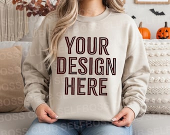 18000 Sand Sweatershirt Mockup, Women Fall Mockup, Life Style Mockup, Gildan 18000 Mockup, Pumpkin Patch Sweatshirt Mockup, Model Mockups