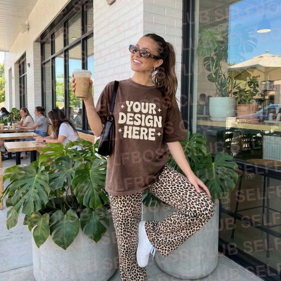 Comfort Colors C1717 Brown Espresso Shirt - Lifestyle Outdoor Mockup - Soft Girlie Mockup - Lifestyle Mockup Tee - Pinterest Friendly