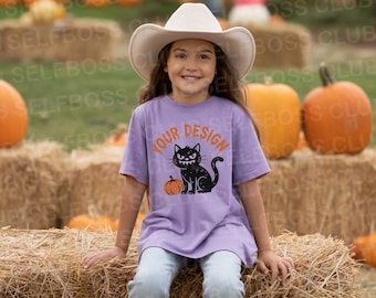 Kids Comfort Colors 9018 Tshirt Mockup, Kids Violet Tee Mockup, Youth Fall shirt mockup, youth comfort color mockup, Halloween Youth Mockup