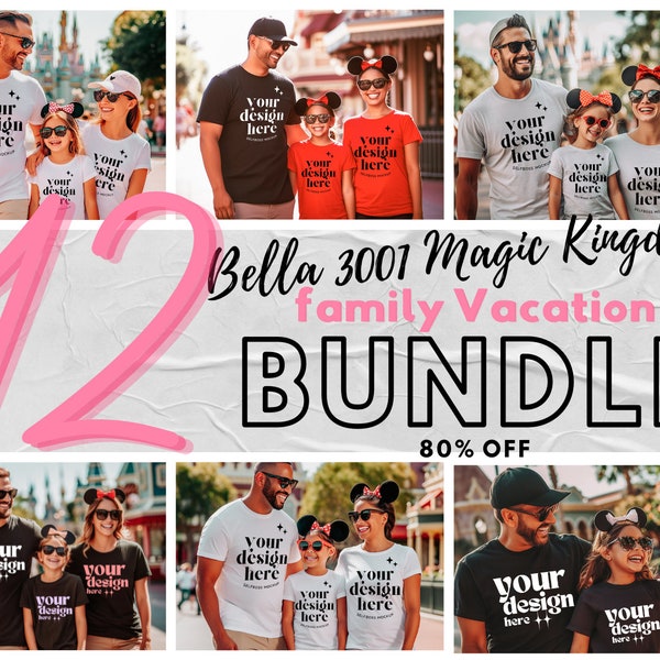 Magic Kingdom Family Mockup Bundle Canvas 3001 T-shirt Mockup, theme park Mockup, Family Vacation Mockup, Magic Kingdom Mockup, Park Mockup