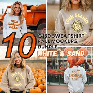 10 White & Sand MOCKUP BUNDLE 18000 Sweatshirt Mockup Bundle, Women Fall Mockup, Gildan G180 Mockup Bundle, Halloween Mockups, Spooky