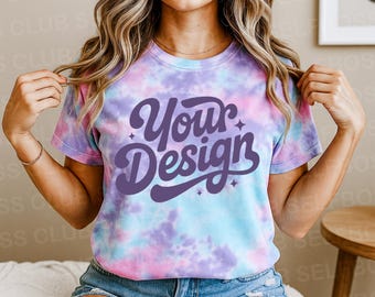 Mockup katoenspin tie-dye shirt - uniseks maten (digitale afbeelding)