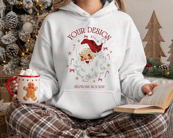 Gildan 18500 Mockup, White Hoodie Mockup, Christmas Morning Mockup, Christmas Hoodie Mockup, Hoodie Holiday Mockup, Bookish Christmas Mockup