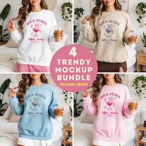 Gildan 18000 Sweatshirt Mockup Bundle - Trendy Boho Mockup - Crewneck Mockup - Print on demand Sweatshirt Mockup - Bookish Sweatshirt Mockup