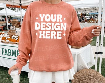 Sudadera Terracota Comfort Colors 1566 - Maqueta de estilo de vida - Maqueta de sudadera Terracota - Tendencia - Maqueta POD - Maqueta de otoño - Maqueta Boho