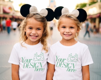 Kids Tshirt Mockup, Kids White tshirt mockup, Magic Kingdom mockup, Sisters mockup, Siblings theme park mockup, Toddler White Tshirt Mockup