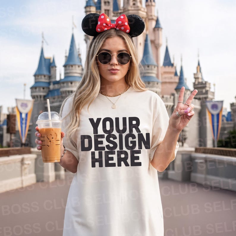 Mockup di maglietta Comfort Color 1717 Ivory, mockup di camicia, mockup di parco a tema, mockup di vacanza, mockup di castello, mockup di modello, Boho, mockup di viaggio immagine 1