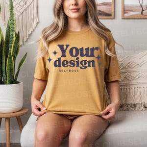Comfort Colors C1717 Mustard Shirt - Fall Autumn Mockup -Pumpkin Patch Mockup - Model Mockup Tee- Halloween Mockup - Spooky Mockup Mockup
