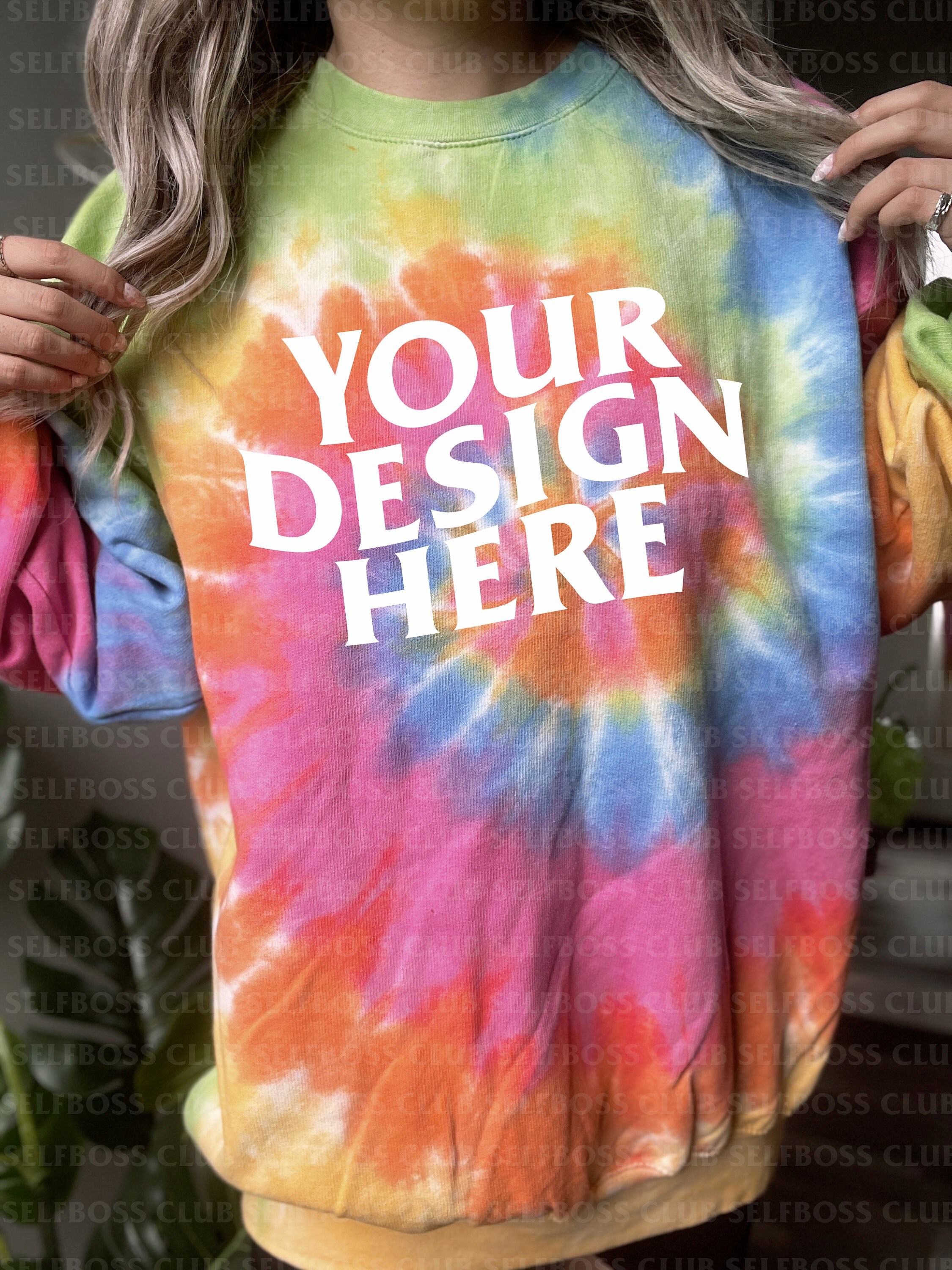 Colortone 8100 Tie Dye Sweatshirt - Model Mockup- ETERNITY Tie Dyed Sweatshirt - Unisex Sizing- Model Mock up Sweatshirt - Rainbow Tie Dye