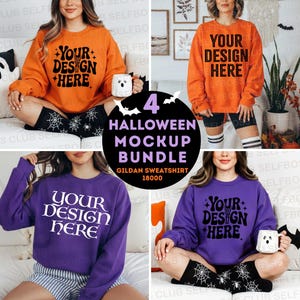 4 Purple & Orange MOCKUP BUNDLE 18000 Sweatshirt Mockup Bundle, Women Fall Mockup, Gildan G180 Mockup Bundle, Halloween Mockups, Spooky
