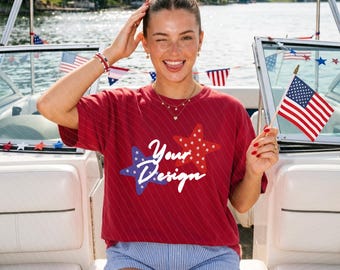 2 Komfortfarben C1717 Rotes T-Shirt Mockup Bundle - Sommer Boho Mockup - See Mockup - Modell Mockup Tee - J4. Juli Mockup - Unabhängigkeitstag