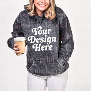 Colortone Mineral Washed Hoodie Colortone 8300 Black - Mineral Washed Black Hoodie - Mineral Wash Hoodie Model Mockup, Tie Dye Hoodie Mockup