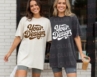 Camisa Comfort Colors C1717 color marfil y pimienta - Maqueta de mejores amigas - Maqueta de cafetería - Maqueta de camiseta de mejores amigas - Maqueta de dama de honor - Maqueta de moda de mejores amigas