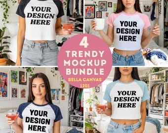 Bella Canvas Baby Tee Mockup Bundle - Black Bella Canvas 1201 Mockup - Raglan Baby Tee Mockup - Crop Tee Mockup -Y2K Mockup - POD Mockup