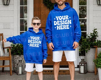 Daddy and Me Hoodie Mockup, Royal Blue Hoodie mockup, Dad & Me Gildan Hoodie Mockup, Kids Royal Blue Hoodie Mockup, Gildan 18500B mockup