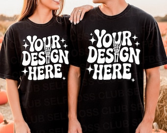Couple Mockup Comfort Colors C1717 Black Shirt - Men and Women Mock up - Fall Couple Mockup - Pumpkin Patch - Couple  Halloween Mockup