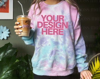 Colortone 8100 Tie Dye Sweatshirt - Model Mockup- Cotton Candy Tie Dyed Sweatshirt - 2 Aspect Ratio bundle - Cotton Candy Tie Dye Sweatshirt