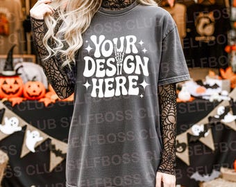 Comfort Colors C1717 Pepper Shirt - Fall Autumn Mockup - Pumpkin Patch Mockup - Gothic Model Mockup Tee- Halloween Mockup - Spooky Mockup