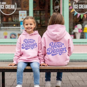 Kids Front and Back Hoodie Mockup, kids Pink Hoodie mockup, Gildan Youth Hoodie Mockup, Kids Pink Hoodie Back Mockup, Gildan 185B mockup
