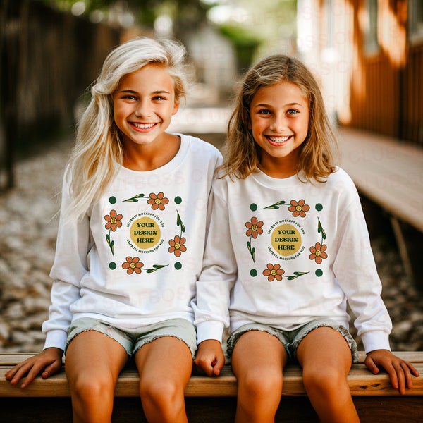 Kids Sweatshirt Mockup, kids white Sweatshirt mockup, Sibilings Sweatshirt Mockups, Sisters Mockup,Siblings Mockup, Youth Sweatshirts Mockup